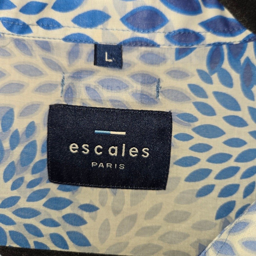 Escales Paris Mens Blue White Floral Burst Cotton Button Down Shirt L Portugal - Picture 3 of 5